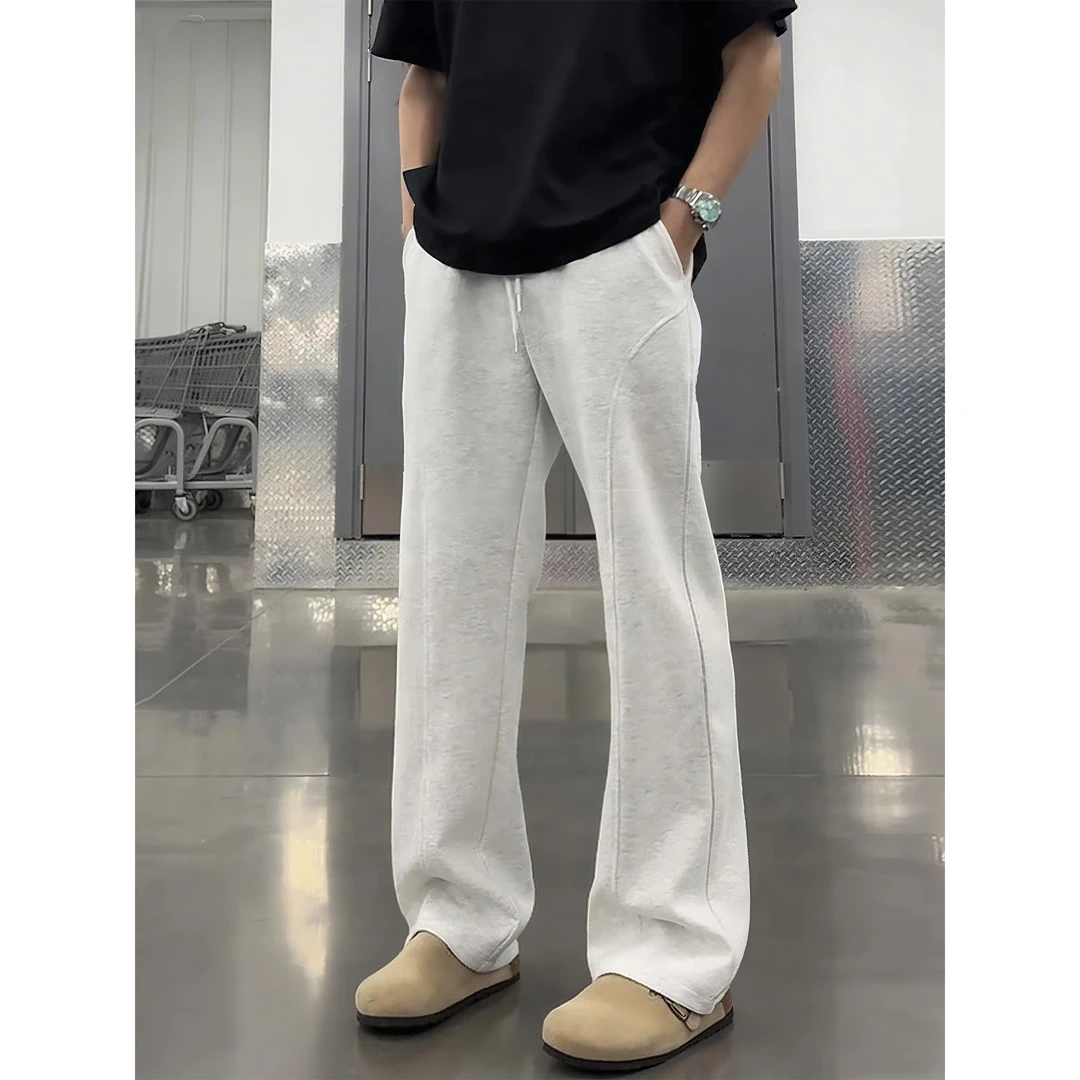 白灰色美式弯刀卫裤男款春秋垂感直筒阔腿裤子潮牌宽松运动休闲裤