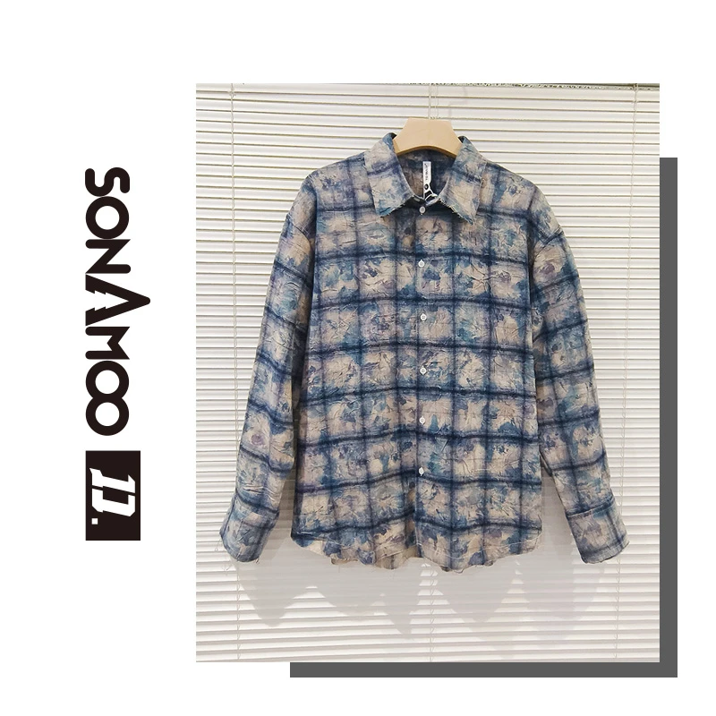 【大璇】渲染蓝花时尚休闲宽松百搭衬衫男夏季T3941