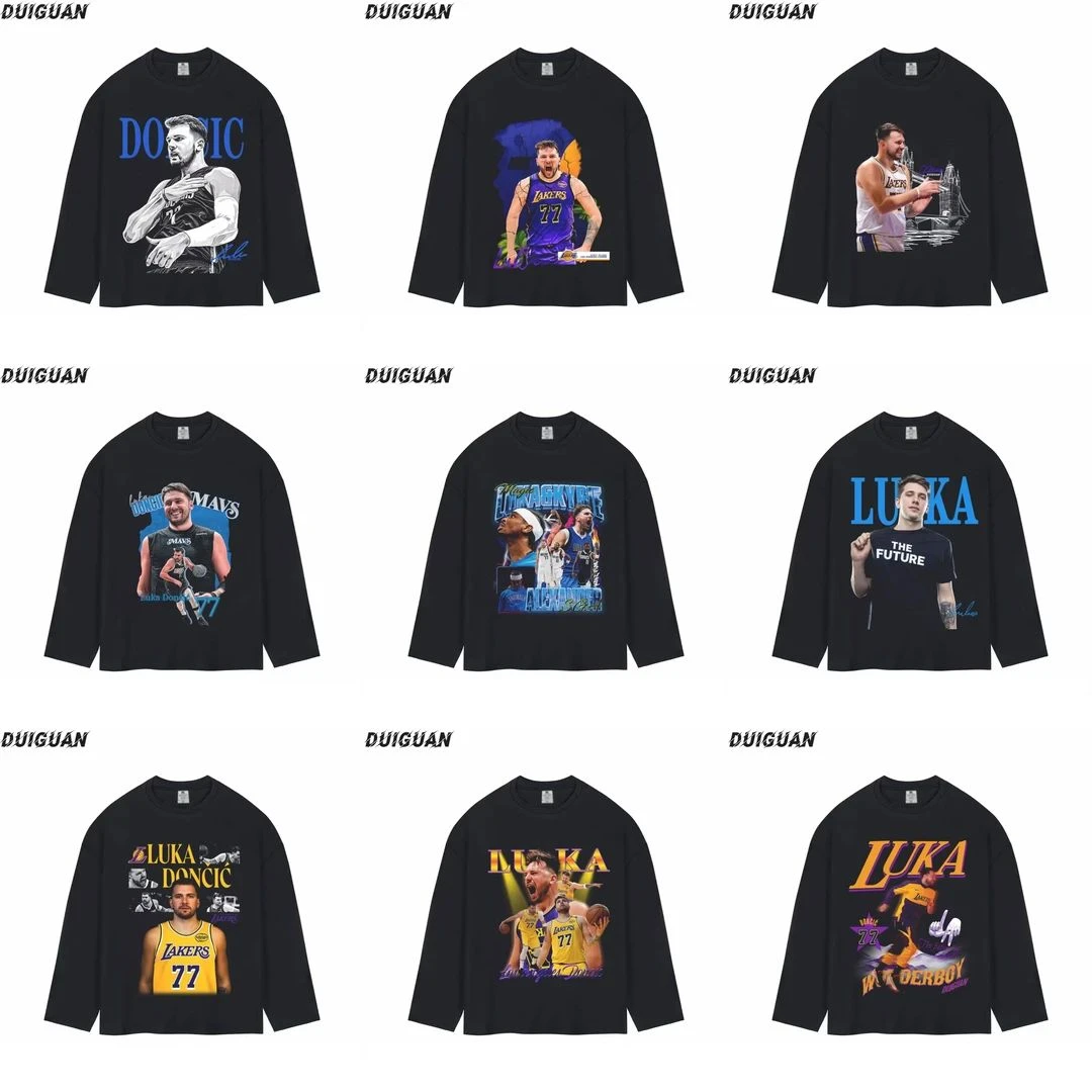 东契奇-系列美式潮牌球星秋季薄款复古数码直喷篮球长袖圆领