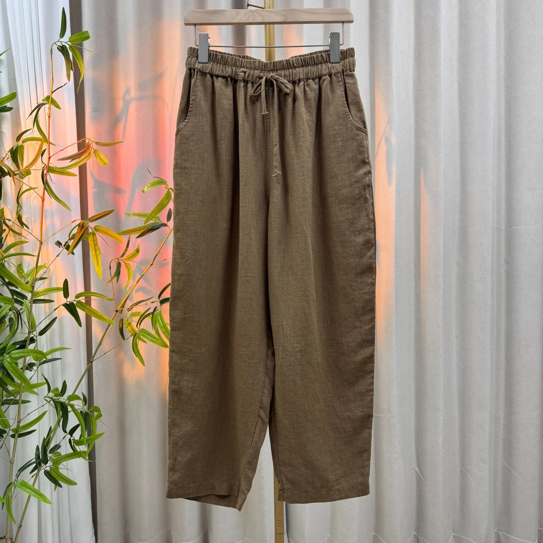 高定原创【拾光】国风哈伦裤时尚纯色亚麻裤中式百搭简约时尚