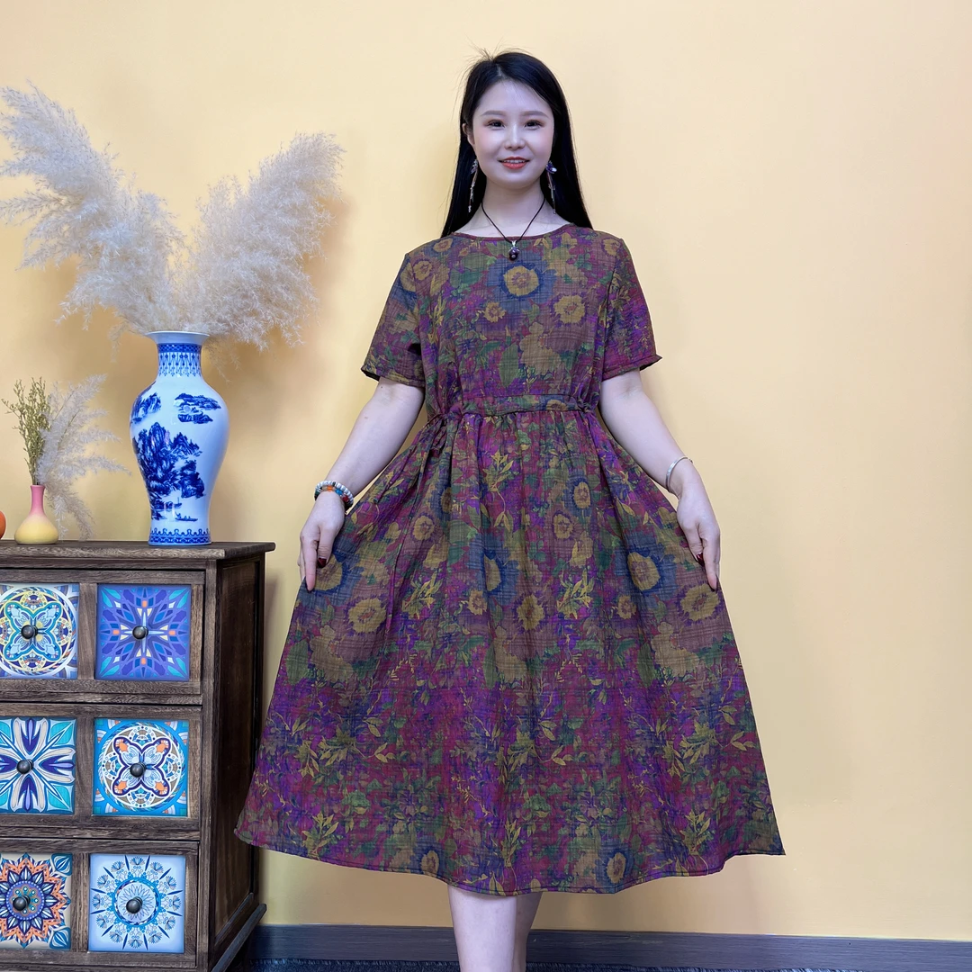 2025夏季新款中老年妈妈装连衣裙时尚百搭A字长款大摆裙子