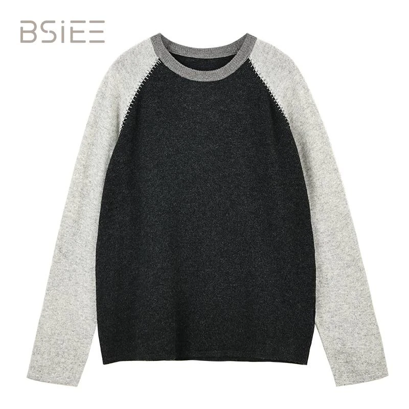 BSIEE/本涩撞色圆领毛衫长袖休闲秋冬毛衣
