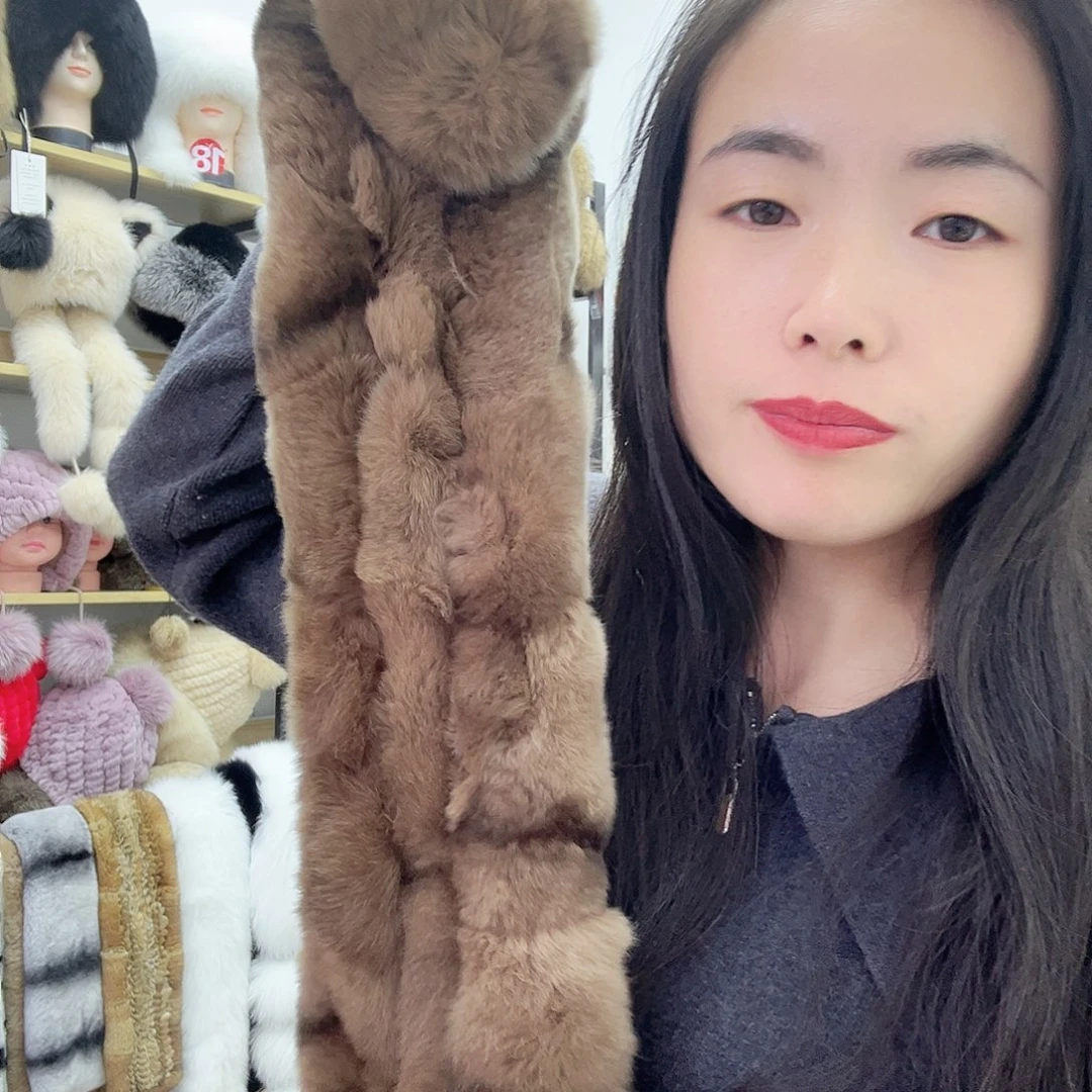 兔毛咖色花纹獭兔毛瑕疵围巾