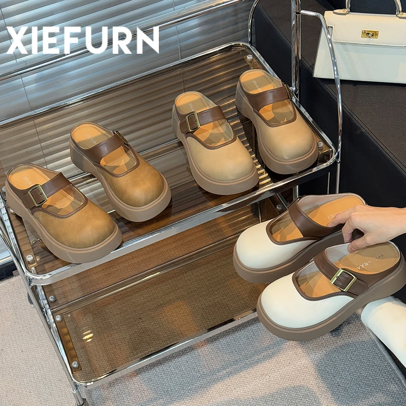 XIEFURN/鞋夫人勃肯鞋春夏外穿2025新款半托女鞋厚底包头法式单鞋