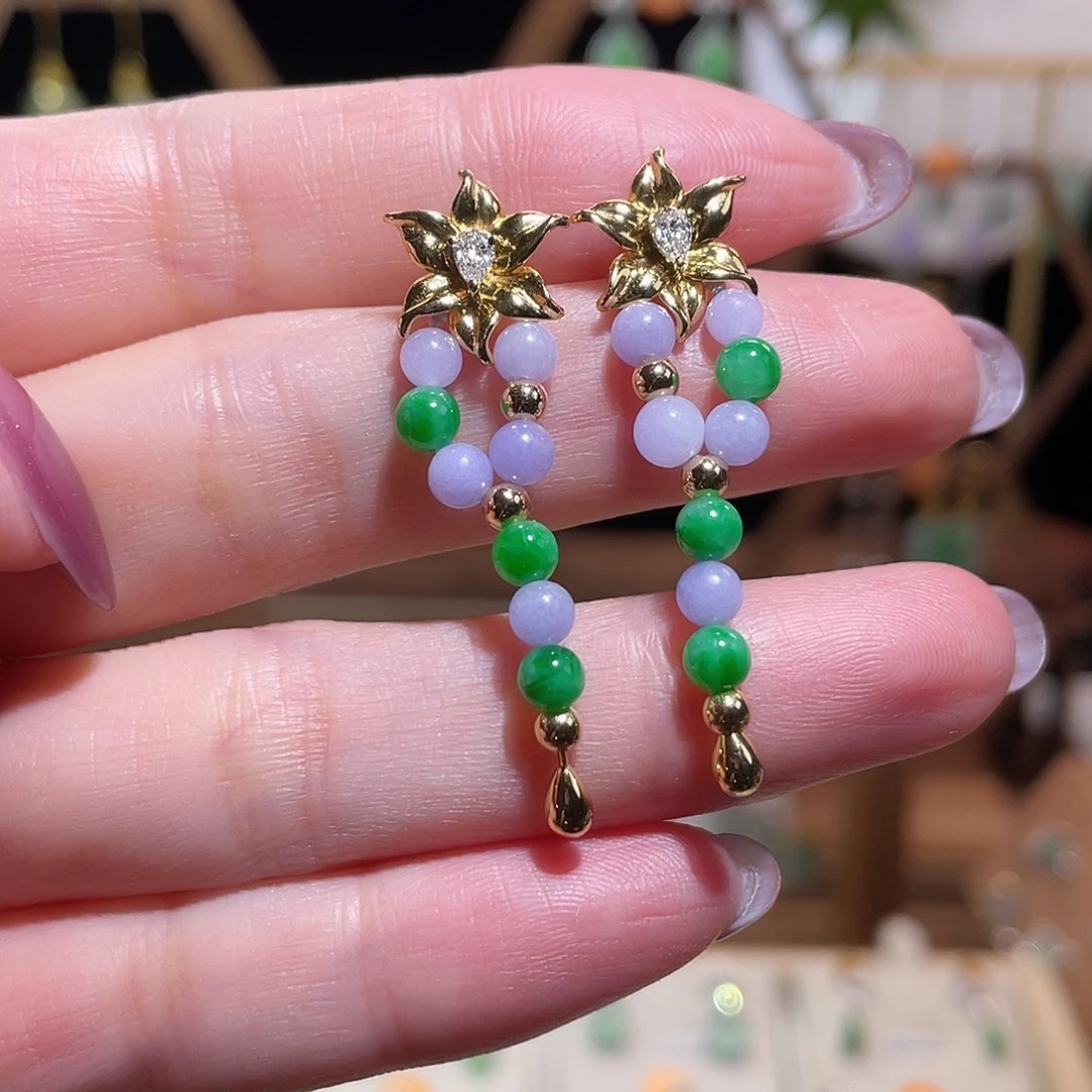 翡翠18K金镶嵌耳饰