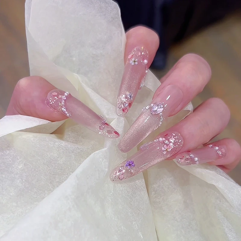 【林间粉雾】抒雅纯手工穿戴甲纯欲气质指尖渐变淡雅高级指甲贴冰透