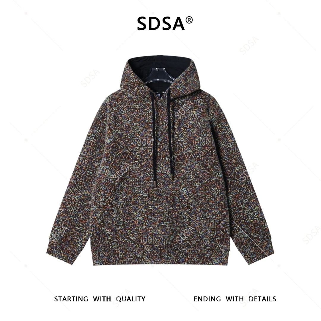 SDSA男士秋冬新款痞帅男装韩版彩色提花绒毛连帽卫衣宽松百搭上衣