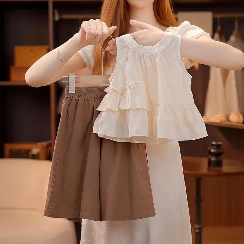 女童无袖背心套装夏季2025新款儿童洋气上衣女孩夏装阔腿裤两件套