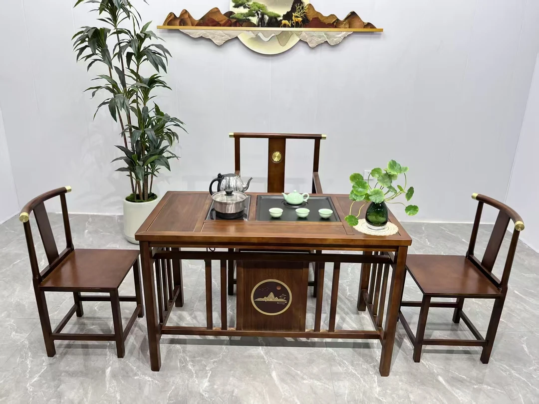 做旧喷漆新中式可防水可煮茶茶台阳台喝茶桌泡茶桌桌子一桌五椅