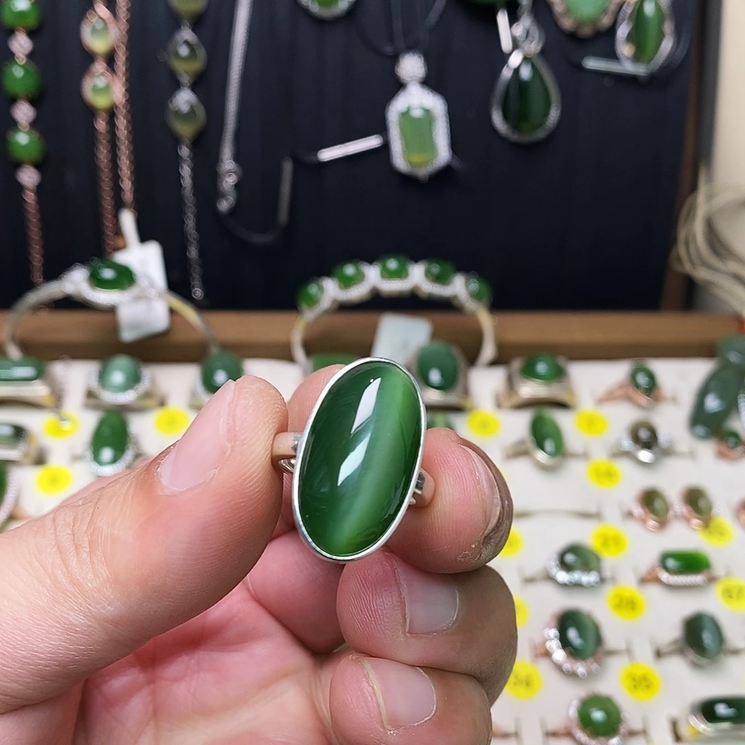 和田玉（碧玉）银S925镶嵌戒指