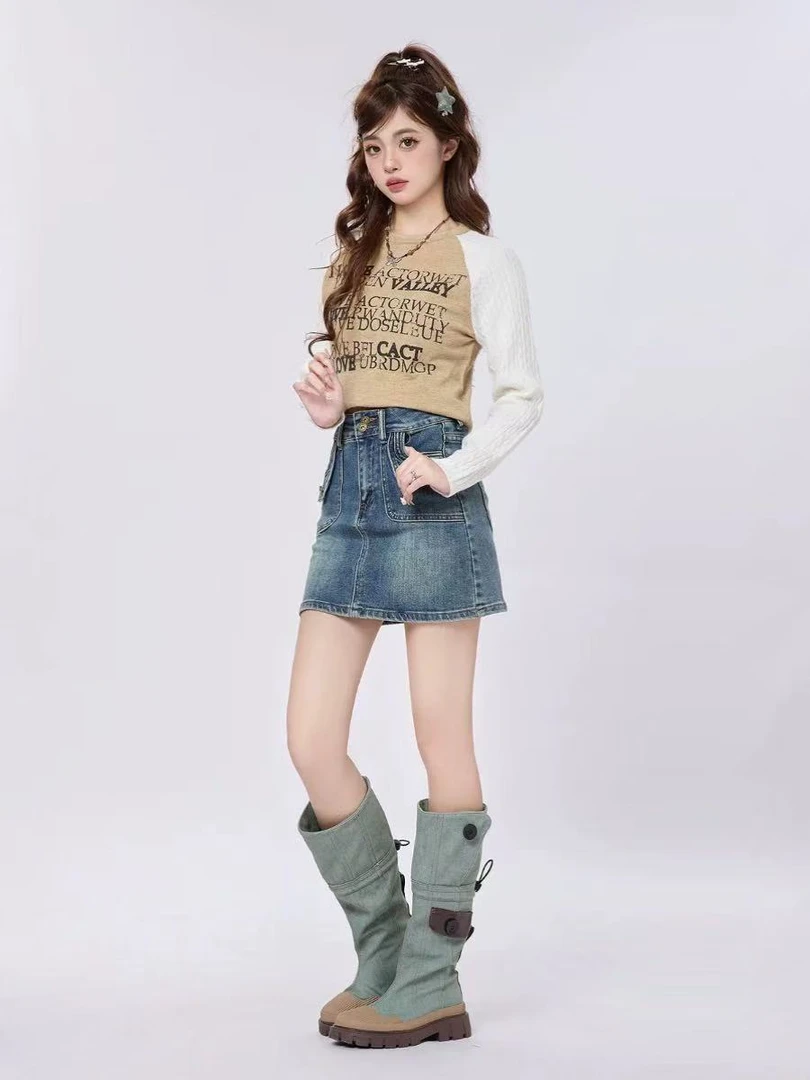 A20-3两色“拼色字母“长袖毛衣（6547）