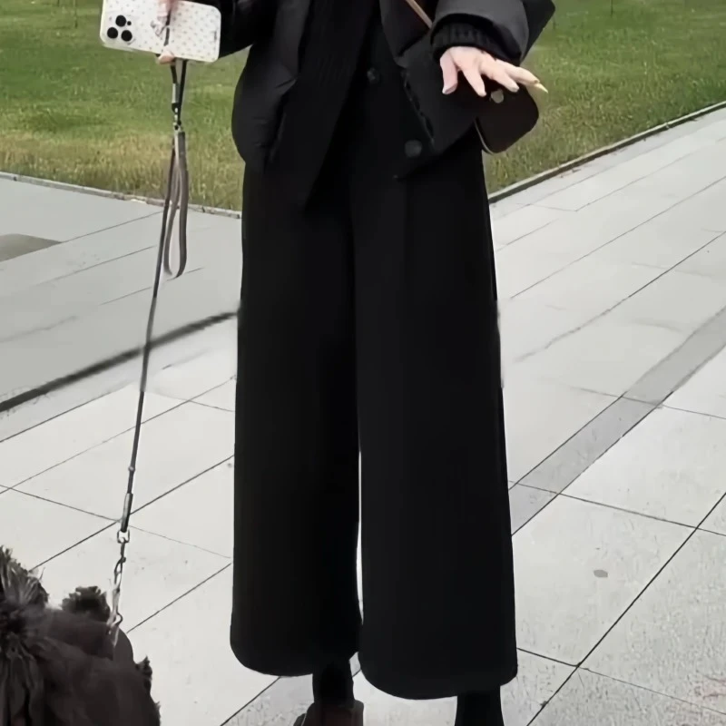 秋冬大码女装胖mm垂感时尚洋气阔腿裤新款高腰宽松显瘦休闲八分裤