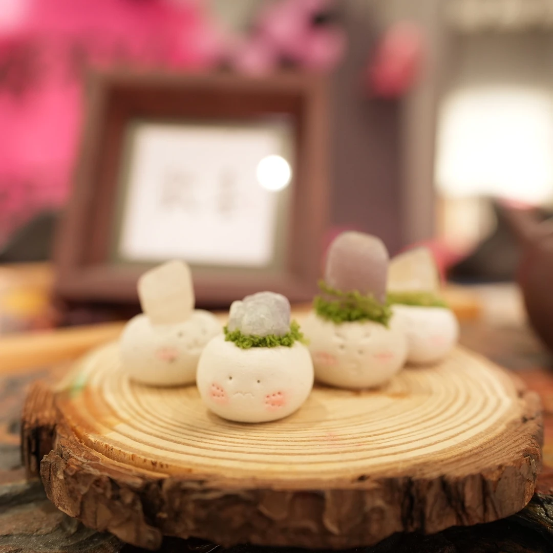 花儿手作粘土笑脸馒头盆栽小胖丁可爱创意