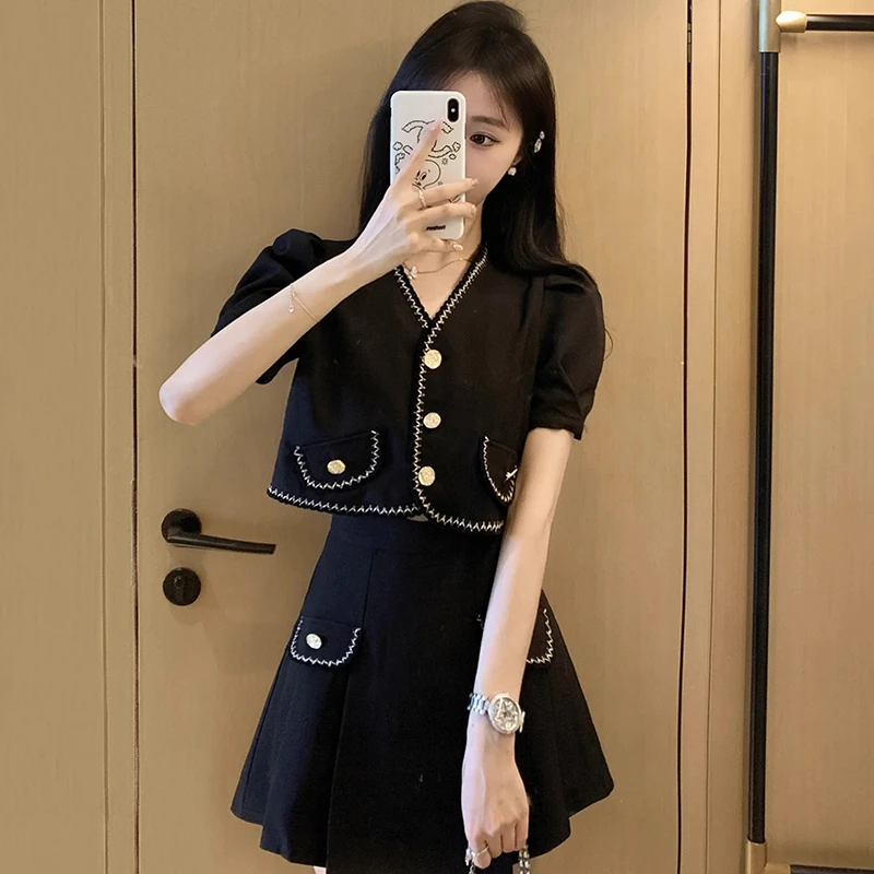 【彭姐】【两件套】小香风套装夏装2025新款气质显瘦裙子两件套D1166