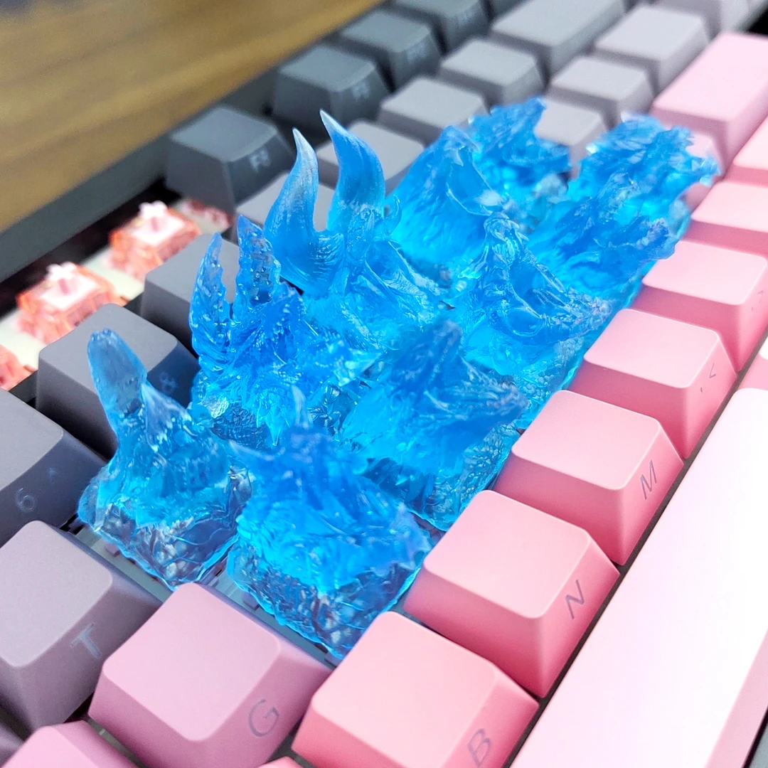 蓝色透明透光怪物猎人冰原边境蓝色二次元十字轴专用键帽机械键盘
