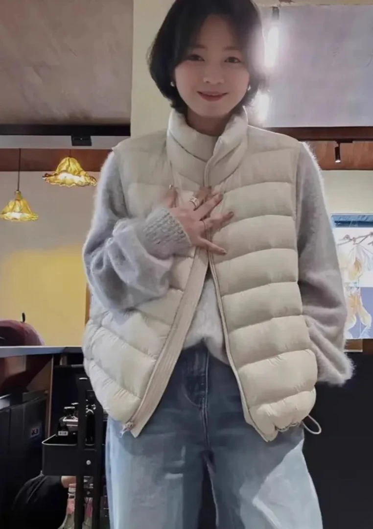 90白鸭绒马甲女短款背心秋2025新款韩版宽松高级感排骨小个子坎肩
