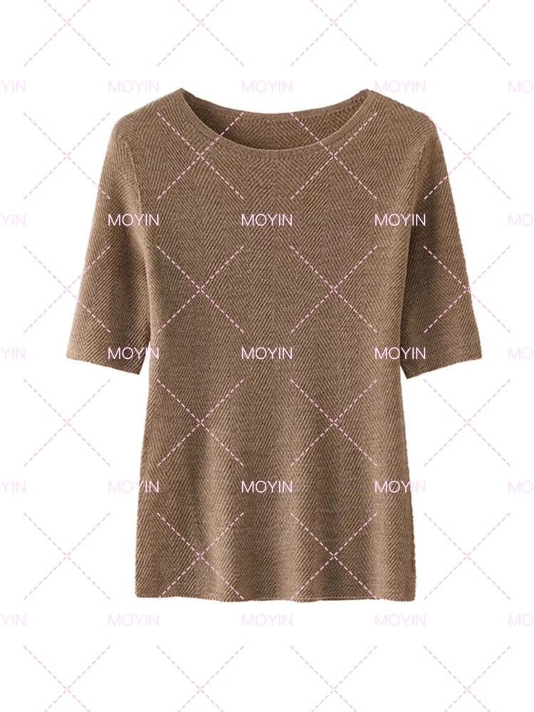 MOYIN圆领中袖【100%精仿羊毛】扬子纱OTW可机洗抗起球鱼骨纹打底衫