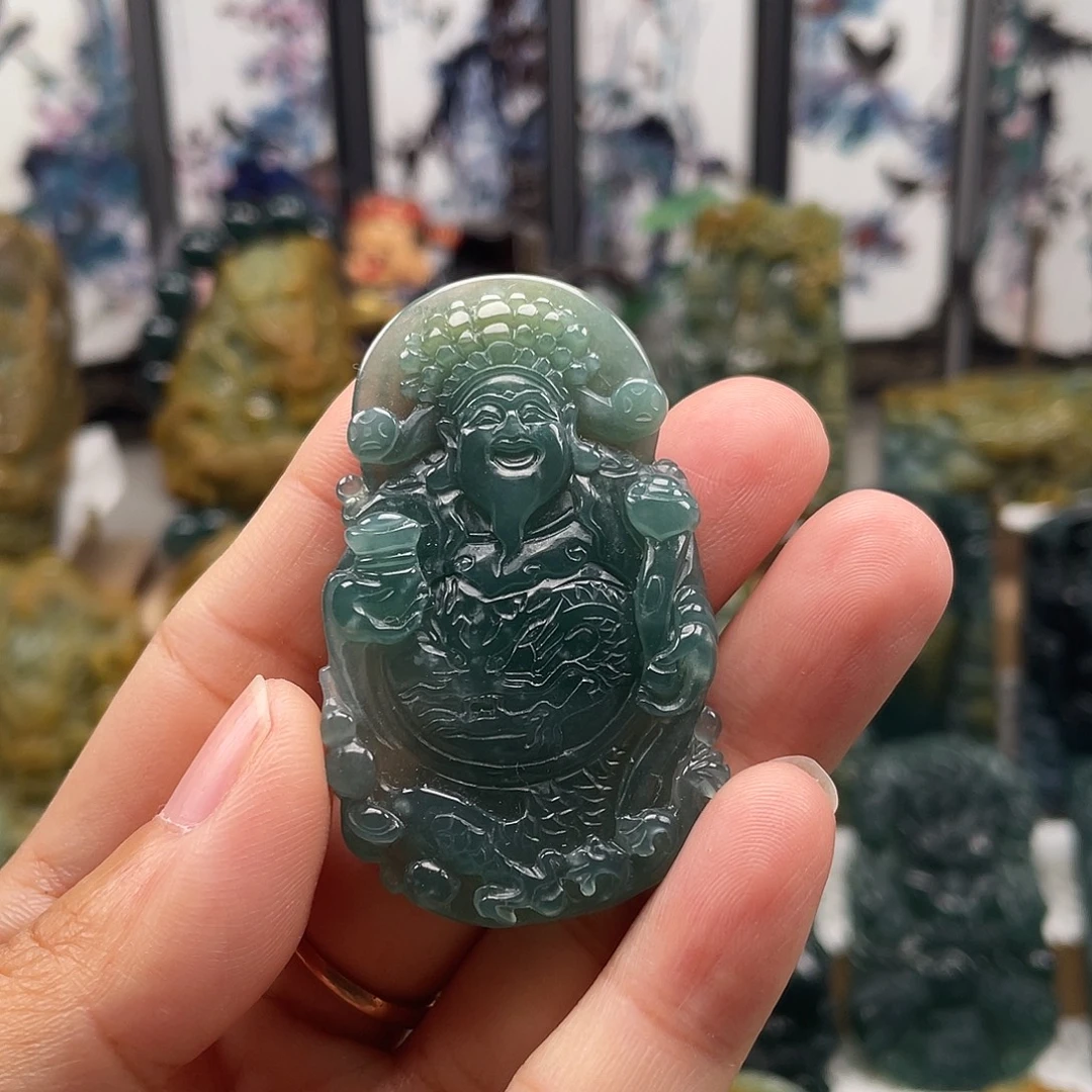 翡翠未镶嵌颈饰天然翡翠a货财神