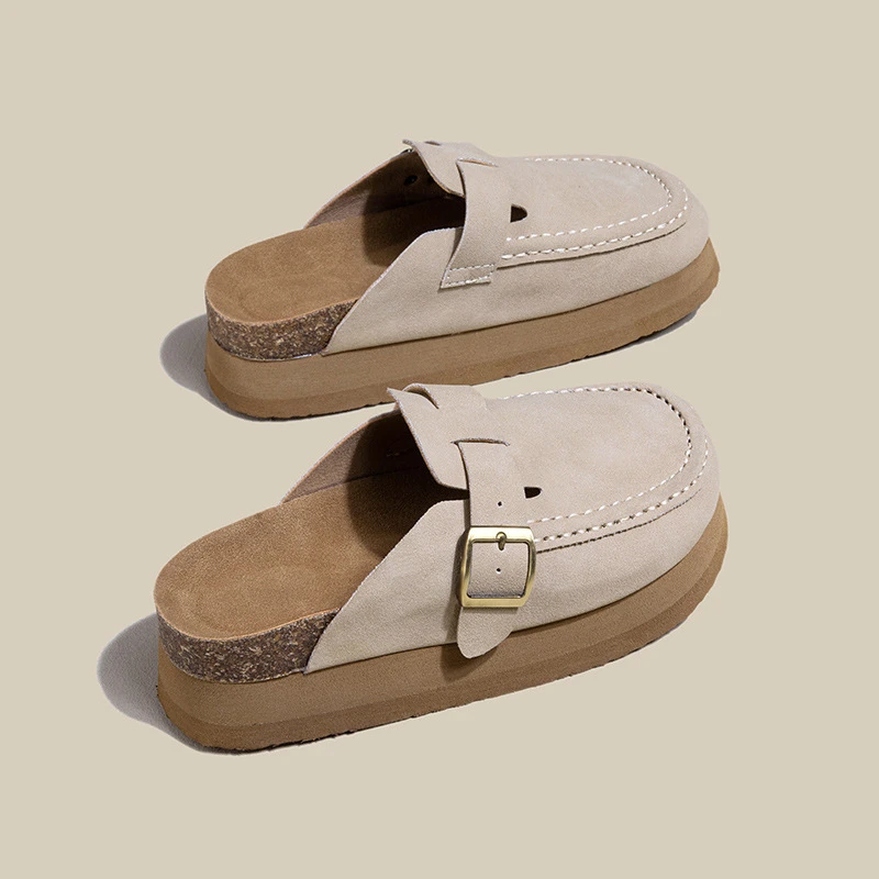 百搭勃肯鞋女内增高小码鞋313233厚底松糕半拖鞋百搭懒人凉拖包头