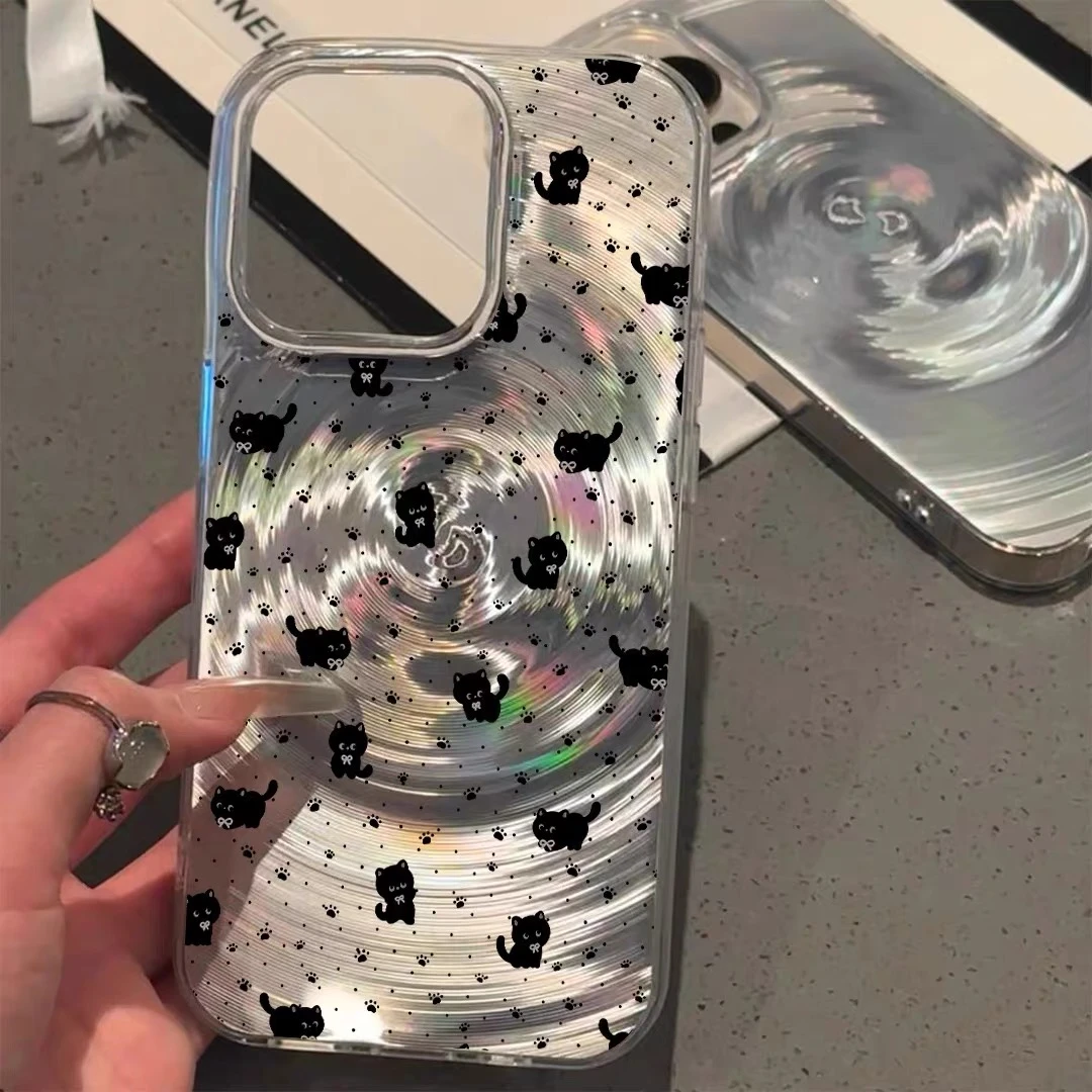适用苹果16pro炫彩手机壳iPhone15/14pro猫猫流光防摔壳13/12大孔