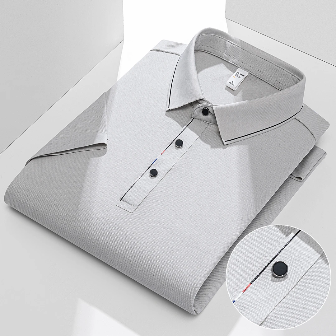 2025夏季新款男士无痕纯色POLO衫短袖T恤中青年纯色翻领休闲上衣