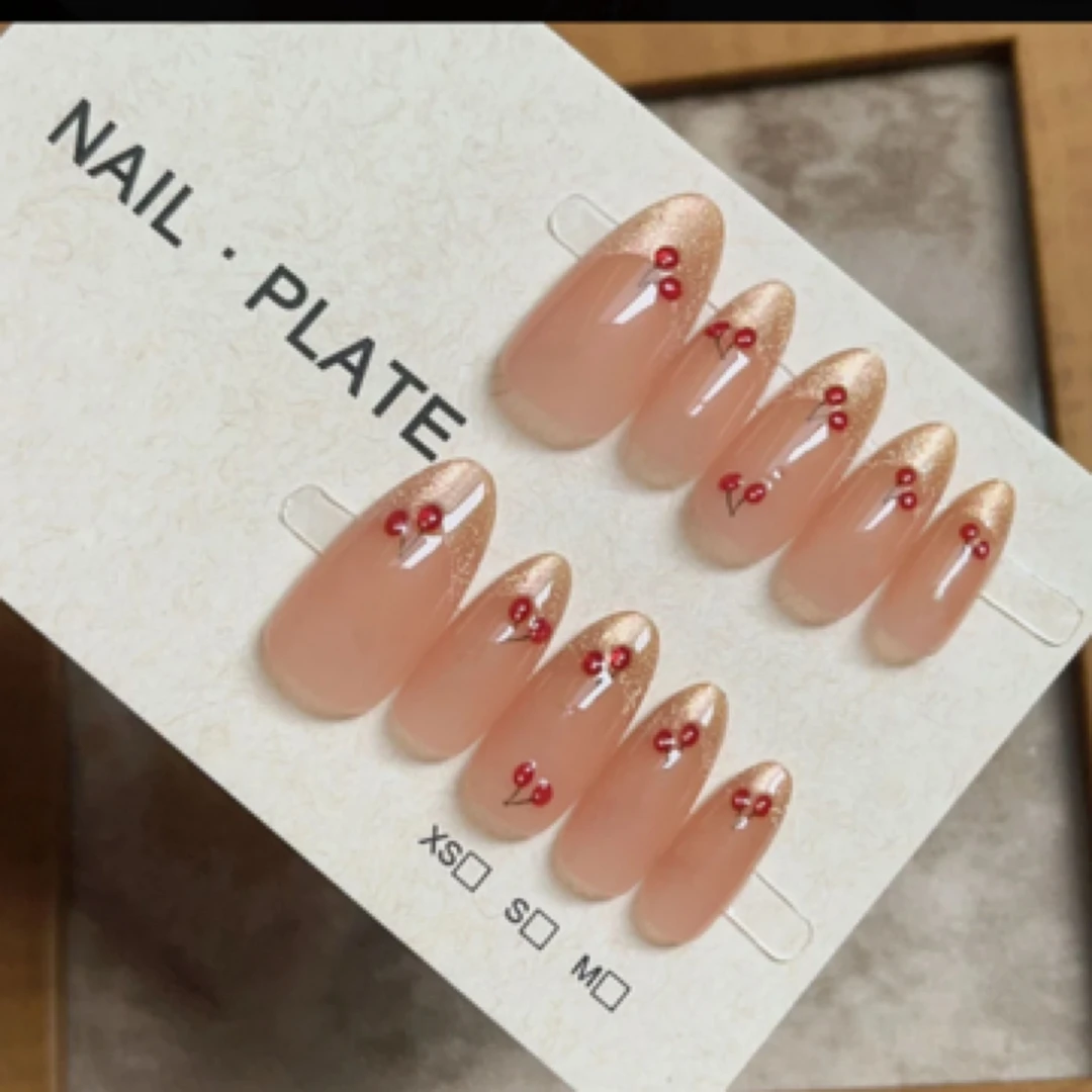 新款手工穿戴甲樱桃清新纯欲高级时尚显白款指甲贴