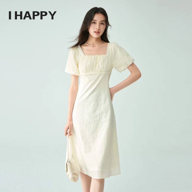 【活动返场】海贝连衣裙女肌理感方领裙子A字裙夏新款H4H04AN076
