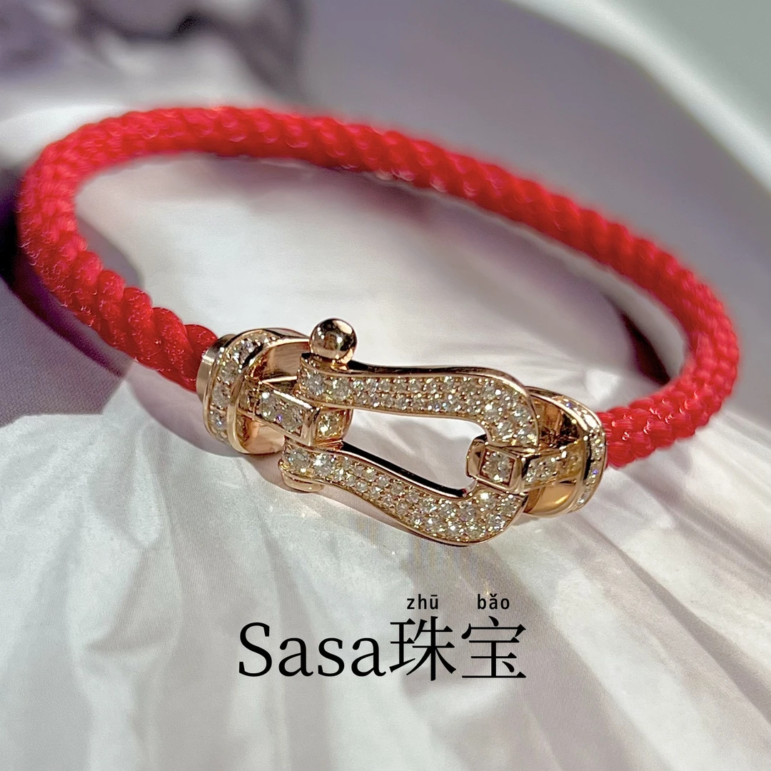 【天然钻石】18k玫瑰金中号满钻马蹄手绳（拍下备注圈口）马蹄扣手链