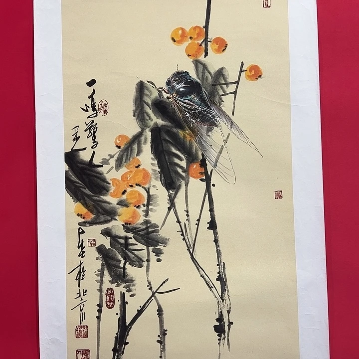 国画柳平三尺整蝉作品