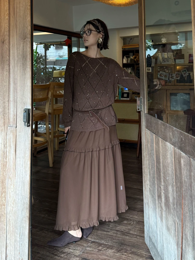 秋装新款薄款透肤层次感松紧半身裙女显瘦高腰半裙HBZXP621295