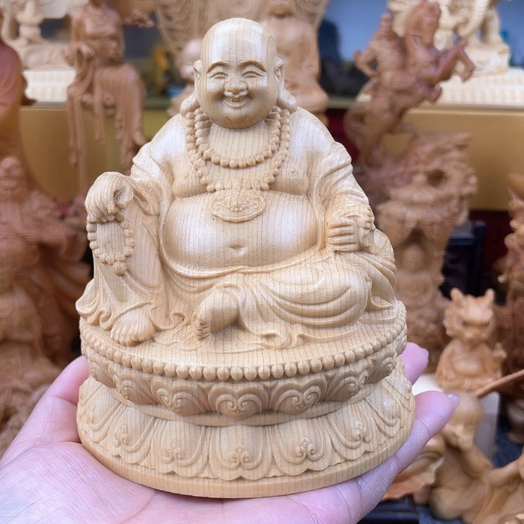 柏木加拿大桧木坐莲弥勒高12cm