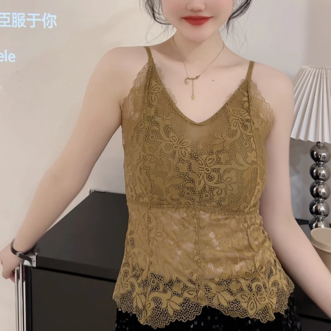 蕾丝美背文胸一体无钢圈吊带背心女夏季百搭性感
