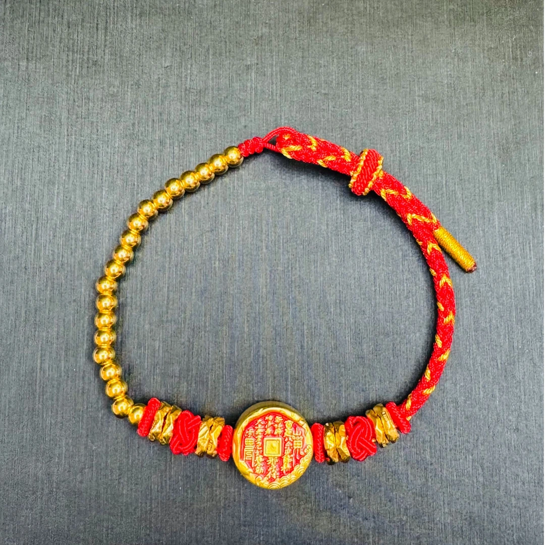 1#足金999黄金山鬼花钱编织手串