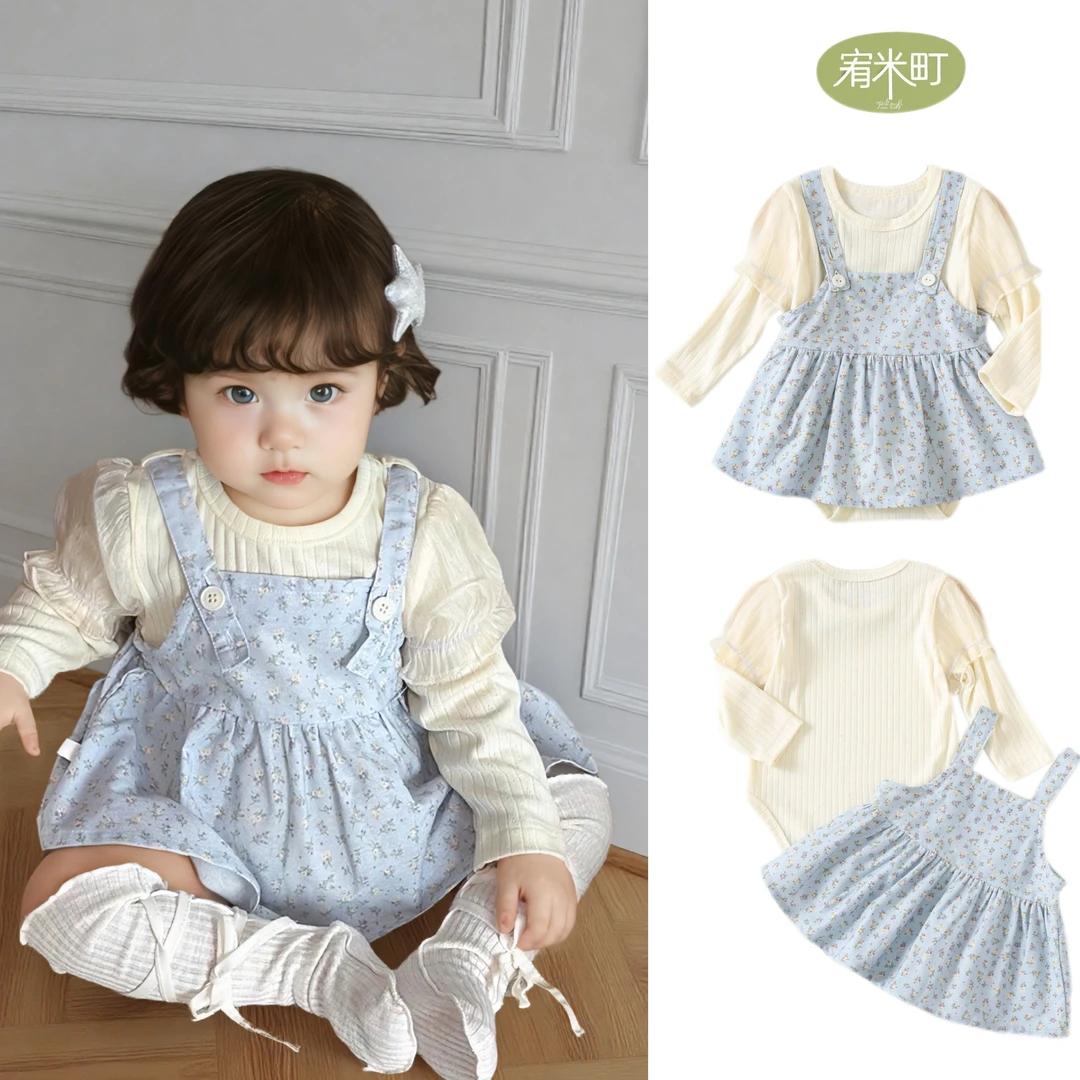 春装上新女宝宝婴儿长袖包屁衣套装两件套新款INS哈衣潮萌外出服
