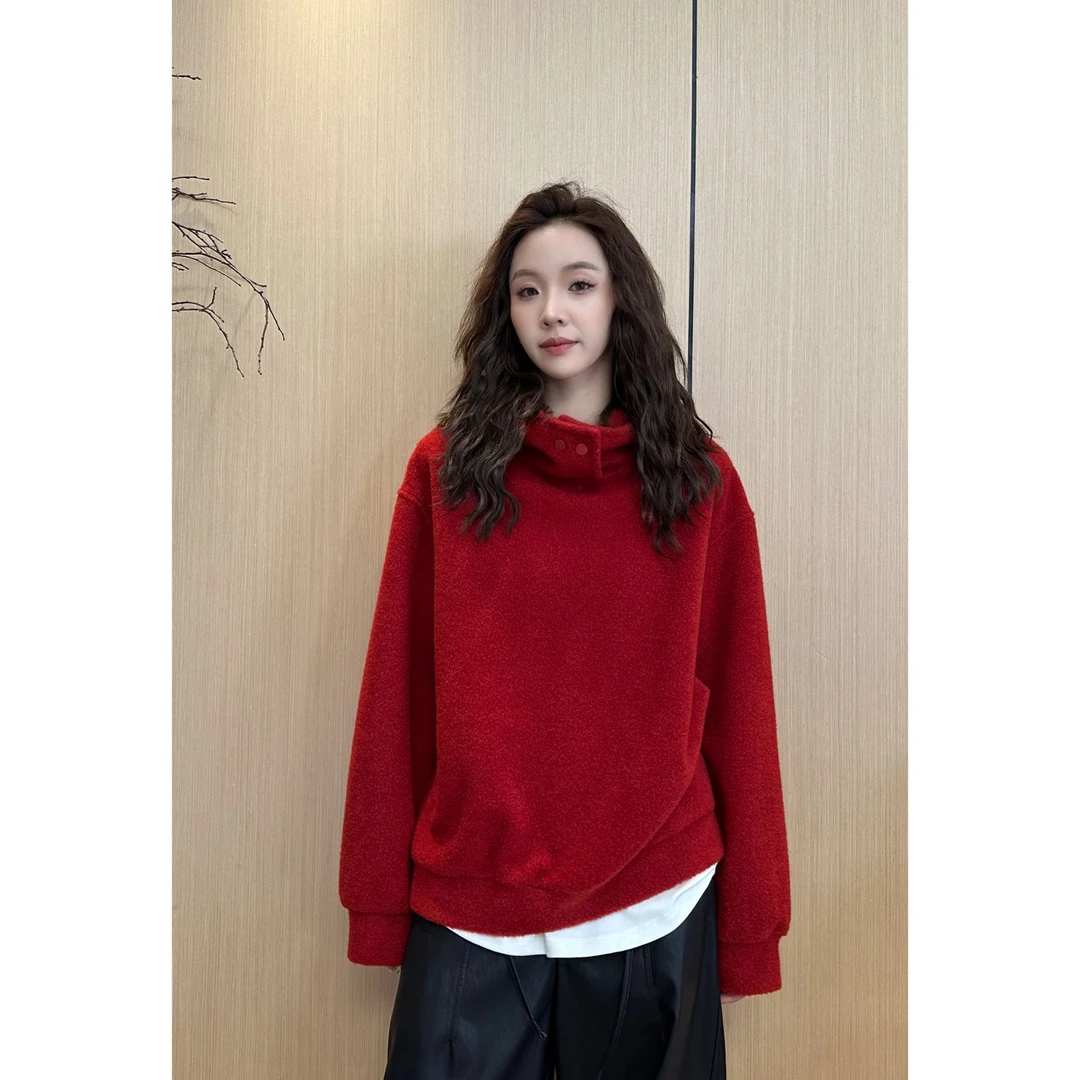 小静静一会【雪花绒按扣帽衫】2025秋冬新款连帽套头上衣2510C6680