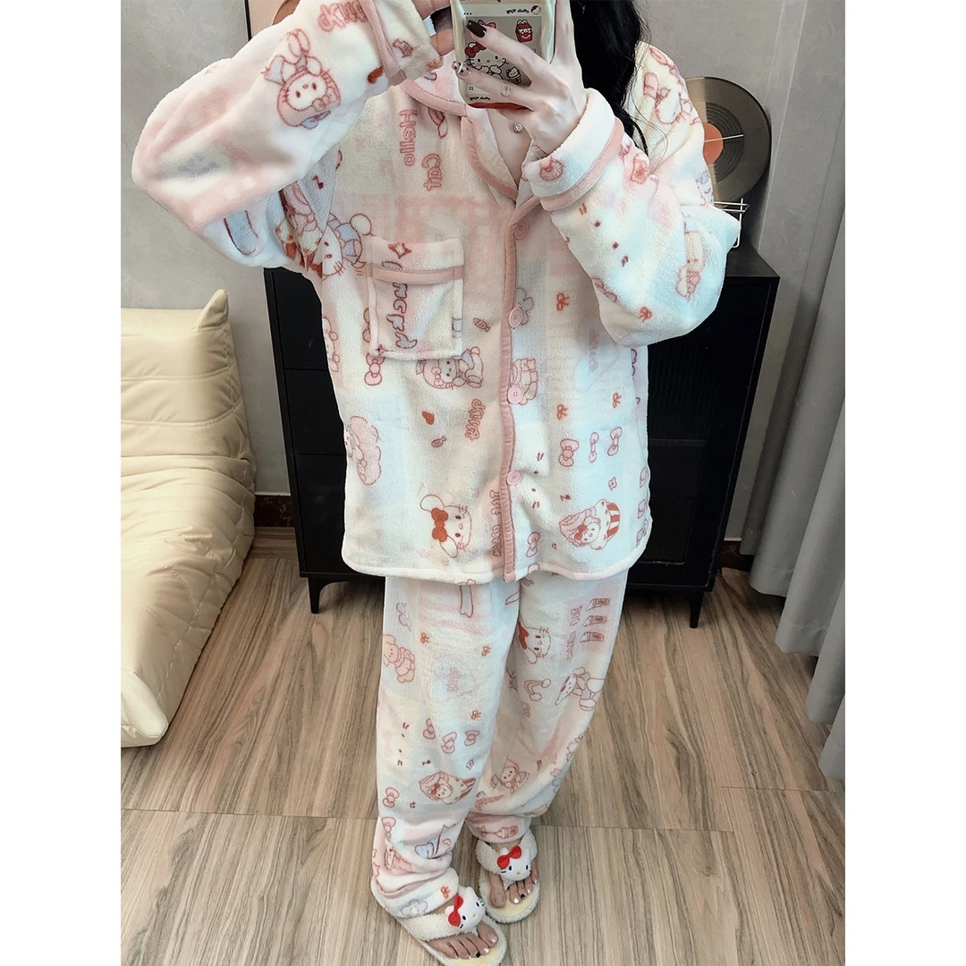 【加厚加绒】冬季甜美风睡衣女可爱珊瑚绒2025新款法兰绒家居服套装