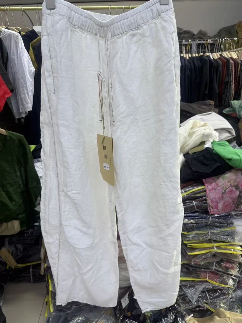 松紧腰抽绳亚麻弯刀裤不透光垂坠显瘦长裤拖地裤