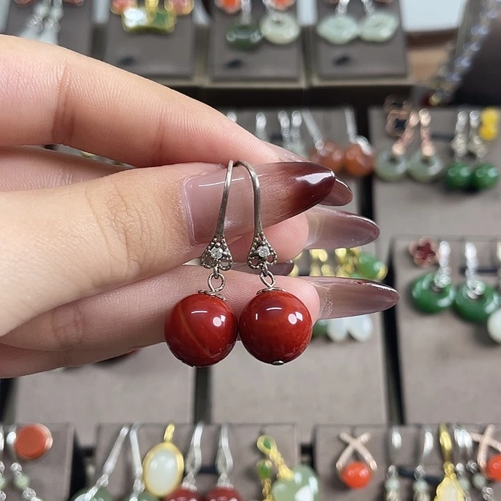 玛瑙/玉髓银S925镶嵌耳饰12左右