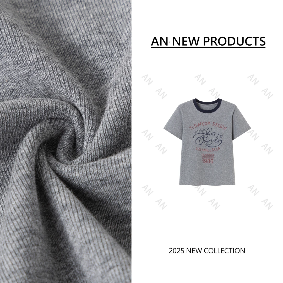 C03301设计感显瘦小个子拼色圆领字母印花短袖T恤