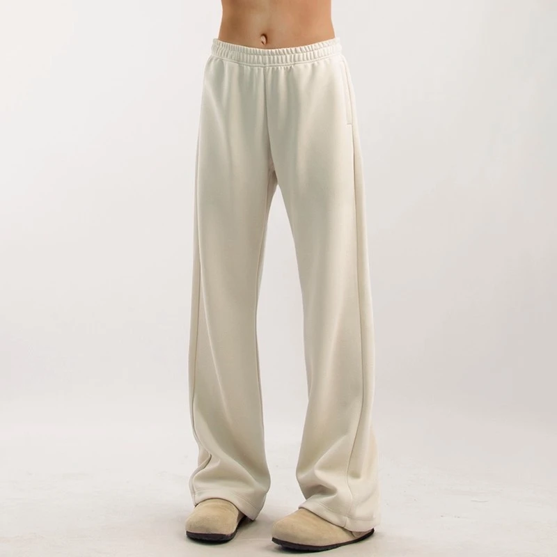 男士秋季宽松新款杏色针织直筒裤男生运动裤休闲美式垂感休闲裤