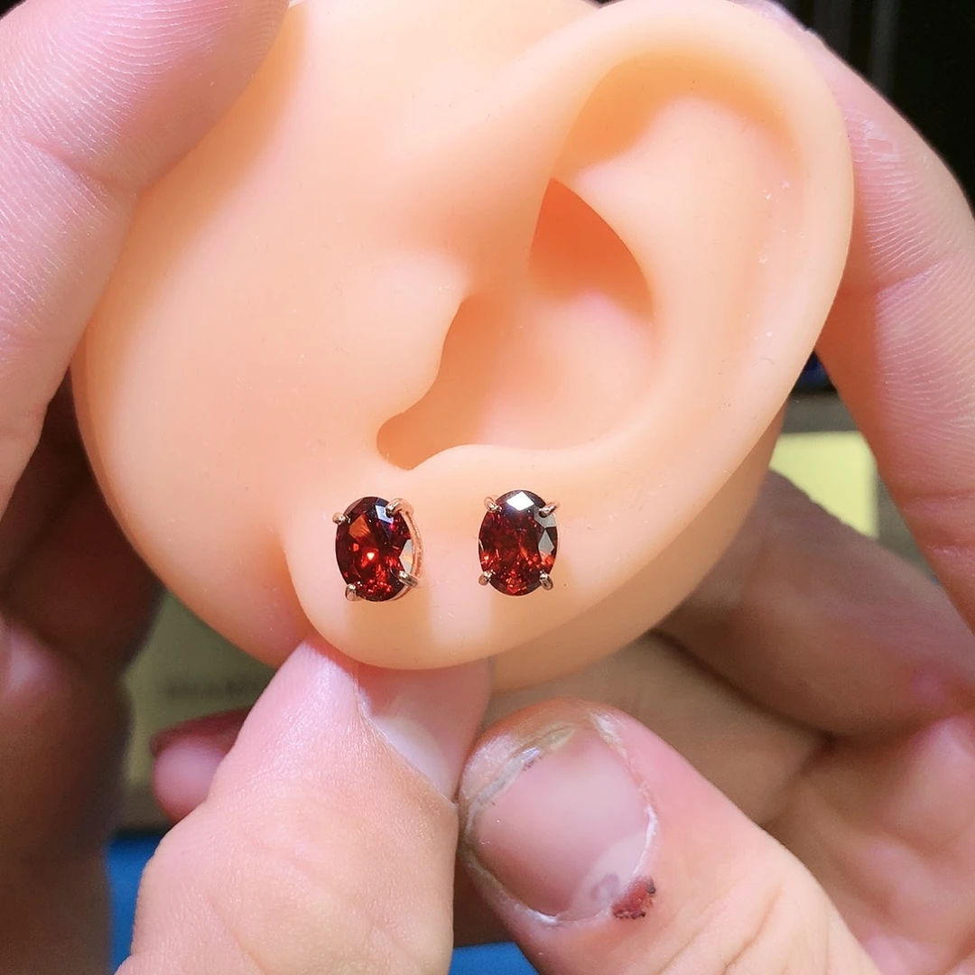 石榴石耳饰银S925镶嵌