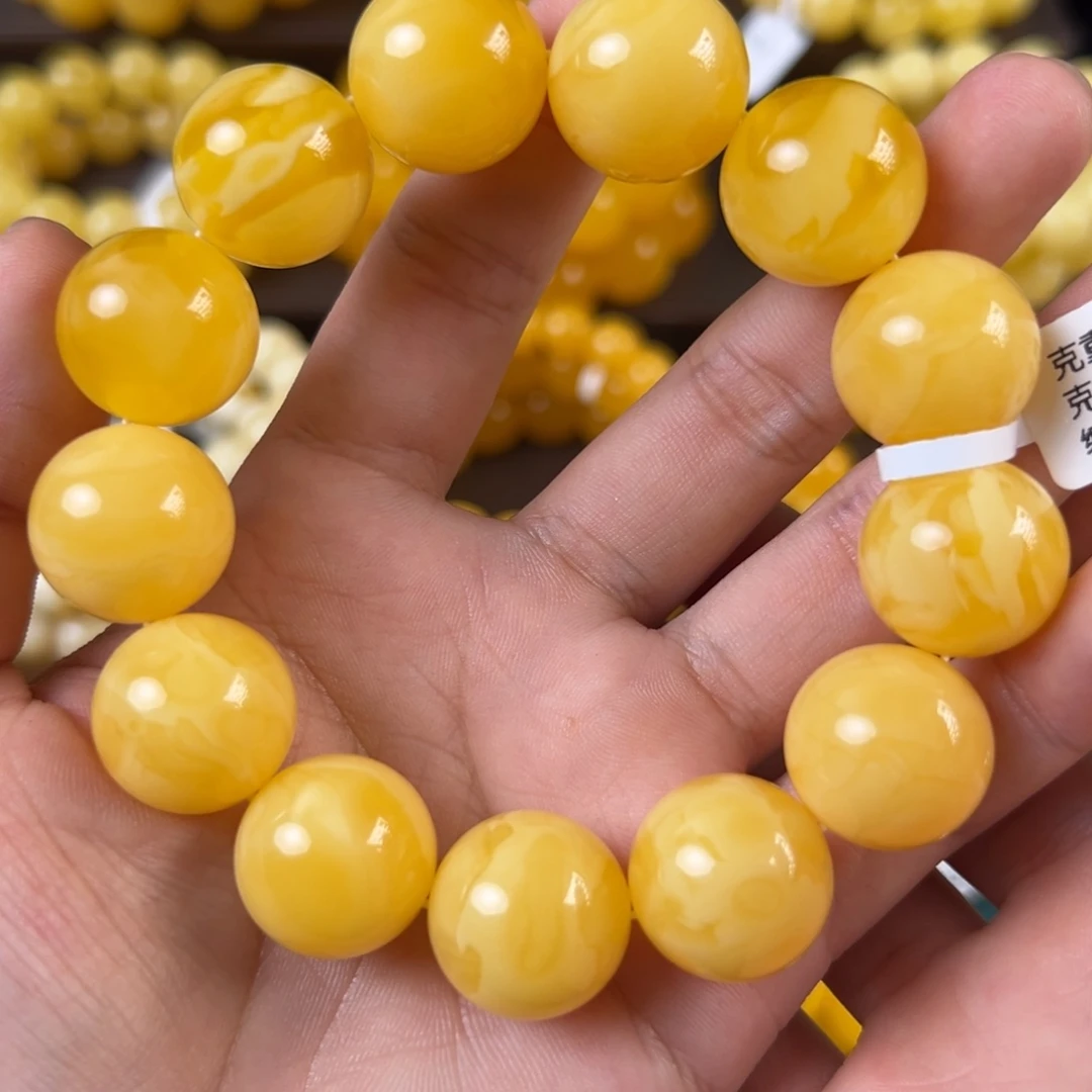 林***森琥珀未镶嵌手链45.36g焦皮同料圆珠18mm ff