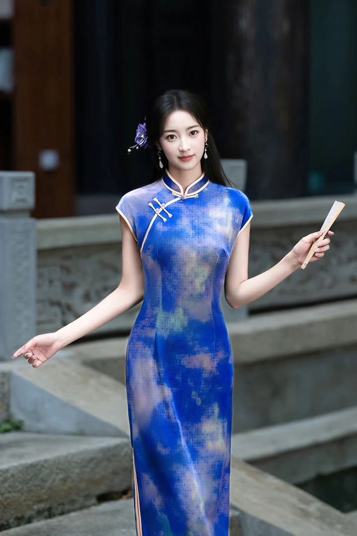 中式春秋新款旗袍2025复古长款短袖改良日常年轻修身气质款连衣裙