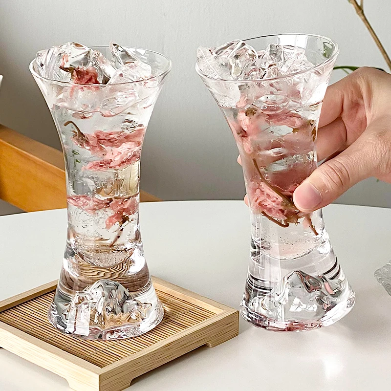 新中式喇叭收腰观山玻璃杯冷萃茶杯冷泡茶杯子冷饮料饮品杯高颜值