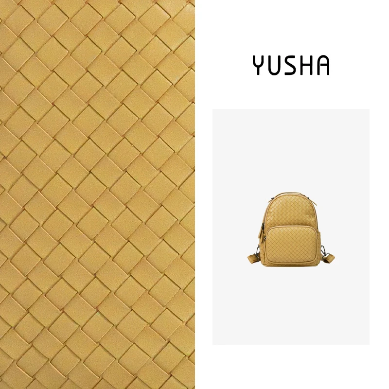 YUSHA/高档皮粉色羊皮编织双肩包-8002