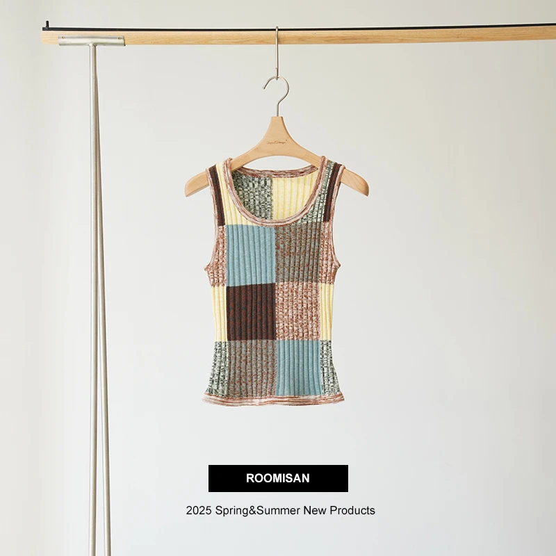 ROOMISAN【25SS/小众撞色格子针织背心】24902