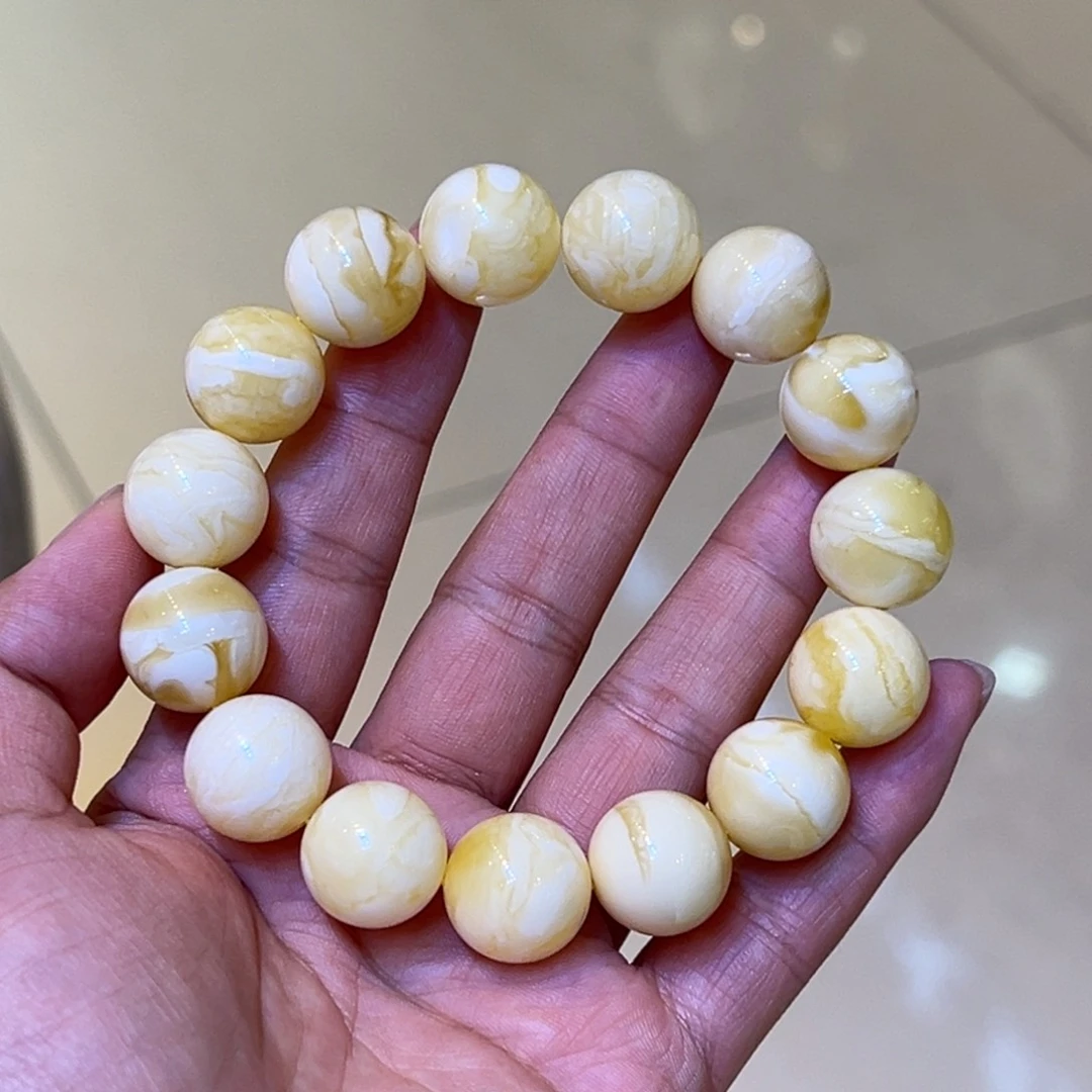 手链琥珀未镶嵌15➕浓蜡白花圆珠手串