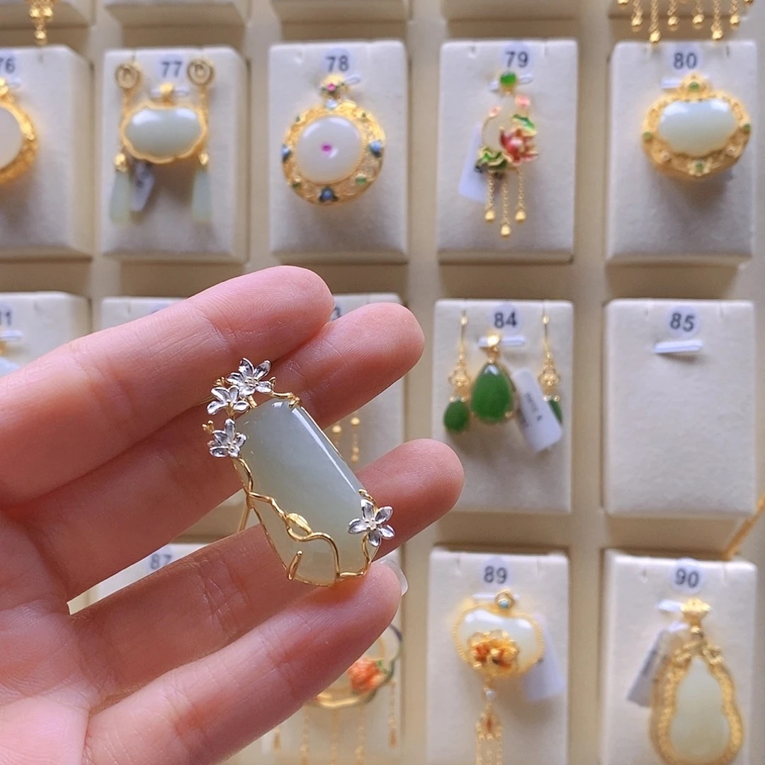 和田玉颈饰银S925镶嵌