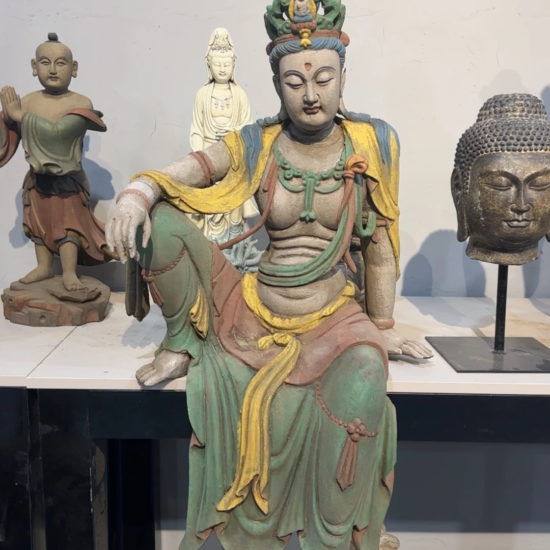 艺***疯木木雕彩绘自在观音