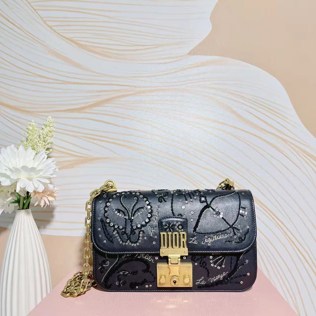 95新 DIOR/迪奥 95新dior限量刺绣黑金斜挎包77442665